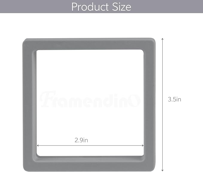 Framendino, 20 Pack Grey 3D Floating Frame Display Case Challenge Coin Holder 3.5x3.5x0.8 Stands Jewelry Storage Box for Medallion Shells Gems - Image 2