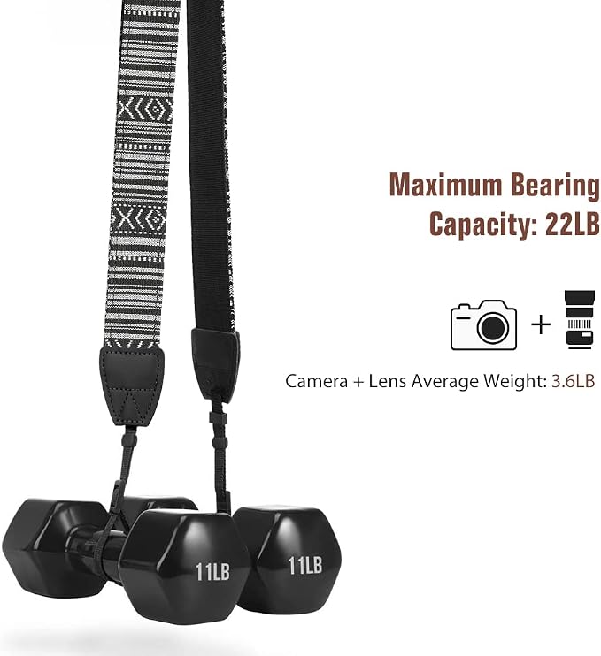MoKo Camera Strap, Retro Cotton Canvas Woven Strap Universal Shoulder Neck Sling Belt for ALL DSLR/SLR Cameras Canon/Sony/Nikon, Adjustable Thin Strap for Adults & Kids, Black & White | Cotton Vintage Camera Strap,Adjustable Neck Shoulder Strap,for Cam... - Image 5