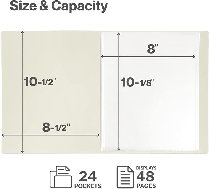 Cranbury Portfolio Binder 8x10, 48 Photos, Clear Sleeves, Black | 24 Pages Hold 48 Photos, Clear Plastic Sleeves, Customizable Front Pocket, Poly Presentation Book - Image 6