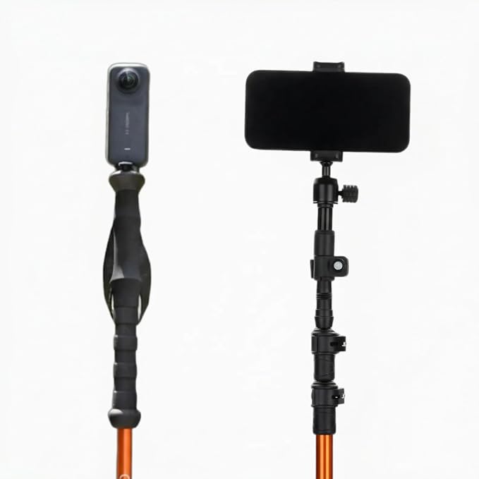 Selfie Trekking Pole – Ultralight 7075 Aluminum Hiking Poles with Built-in 1/4” Mount, Selfie Clamp, Tripod & Camera Kit – Adjustable Flip-Lock Walking Stick for Men & Women by Camperig