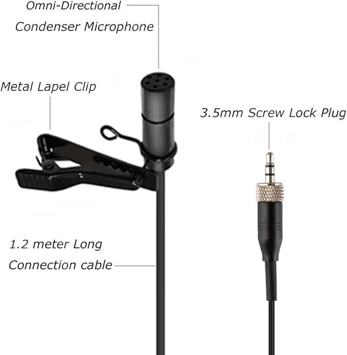 Lavalier Microphone Lapel Mic Compatible with Sennheiser Bodypack | Omnidirectional Condenser Clip On Microphone for Wireless Transmitter System 3.5mm Stereo Female Screw Plug with Clip & Cap - Image 4