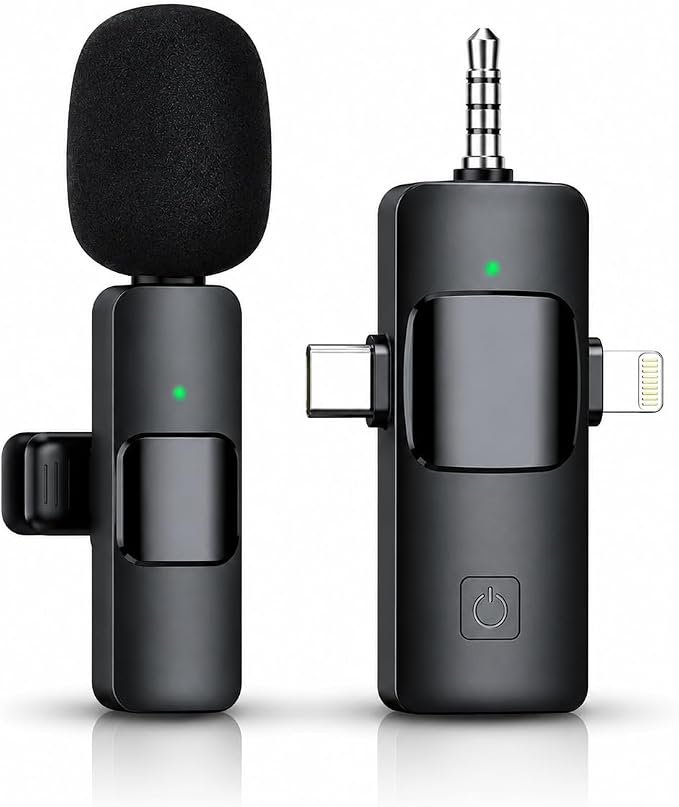 3 in 1 Wireless Lavalier Microphone for iPhone, iPad, Android, Camera,12-Hour Battery, mini Noise Reduction Recording Mic 2.4G Ultra-Low Delay, Microphone for Vlog/ TikTok/YouTube Live Stream( 1 Mic) by Akcswo