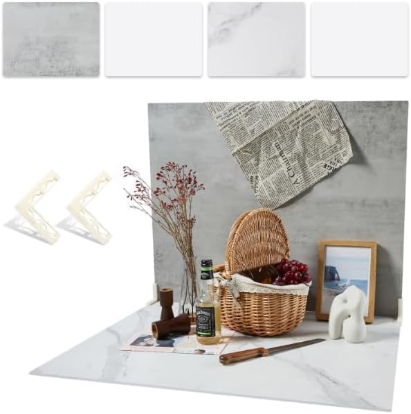 2 PCS 24x32 Inch Boards Photo Backdrop for Flat Lay, Food Table Top Photography Background, BEIYANG (Marble+Light Gray) - Image 2