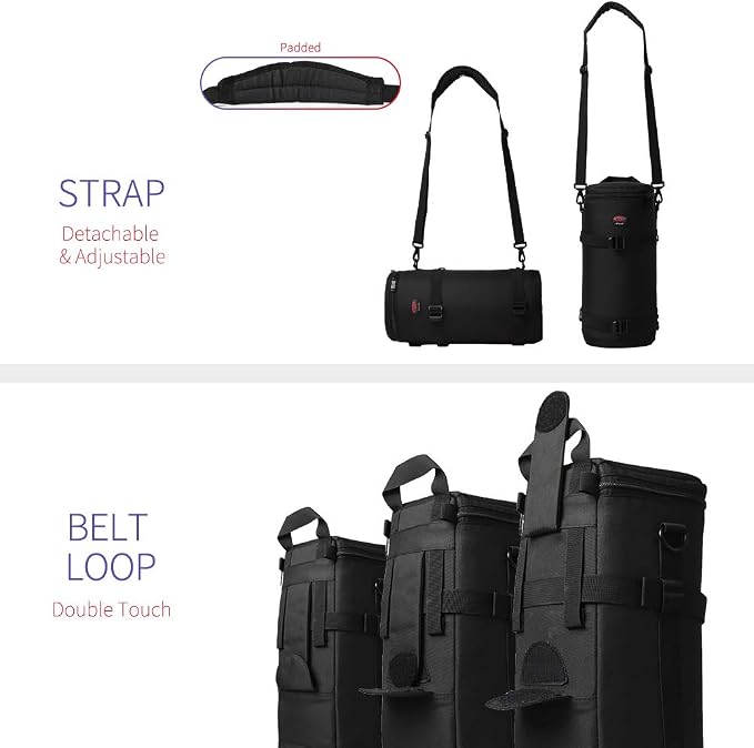 Camera Lens Pouch for DSLR Lenses Up to 5.71" x 13.78" | Durable Water-Resistant Lens Case with Thick Padding, Zip Closure & Shoulder Strap for DSLR Lens Protection - Image 6