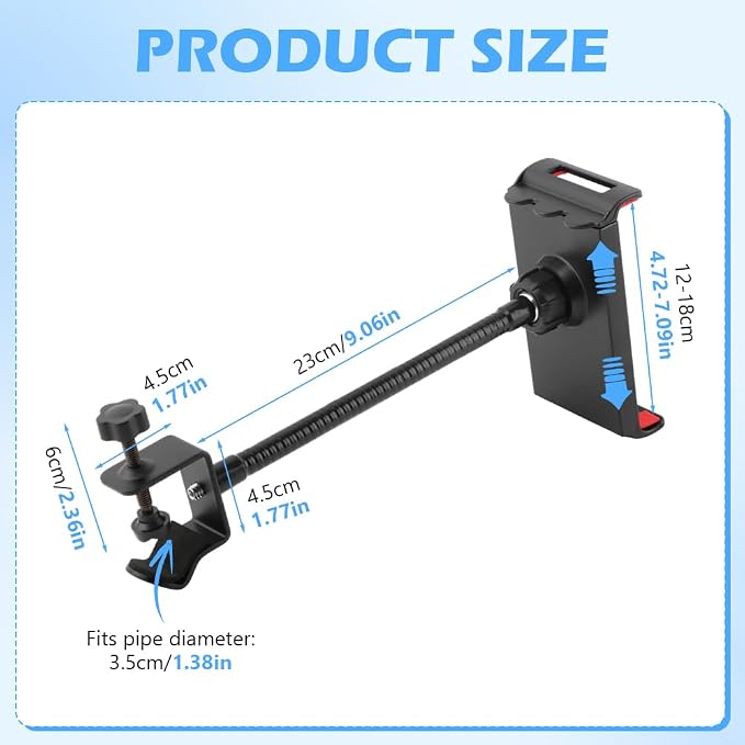 Mic Stand Phone Holder, Flexible Phone Holder for Microphone-Stand, Adjustable Mic Stand Holders for Most Mobile Phones And Tablets(COLOR:Black) - Image 2