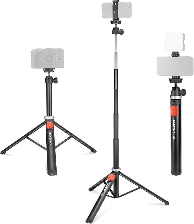 NEEWER Tripod for Cell Phone & Camera with Remote & Phone Holder, TS05 | Compatible with iPhone GoPro Canon Sony DSLR, 62.9" All Metal Portable Selfie Stick, Travel Vlog Stand, for Video Recording by Neewer