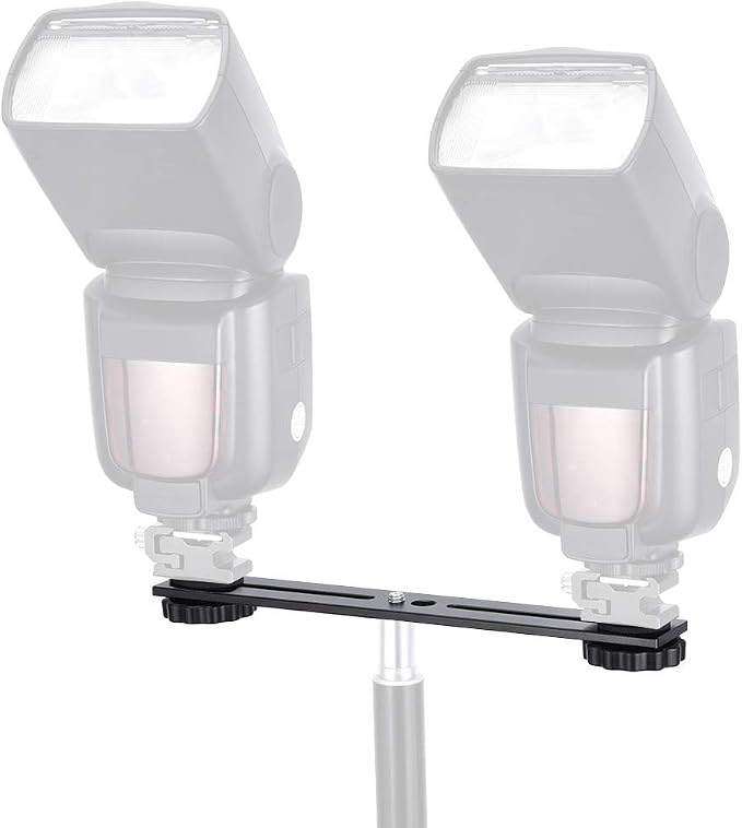 UTEBIT 8 inch Flash Bracket, with 1/4" Screw Hot Shoe Mount, Black | 2 Pack Dual Camera Mount Extension Bar, Straight Flash Bracket Tripod Mount for DSLR Camera LED Light Studio Video Microphone - Image 7