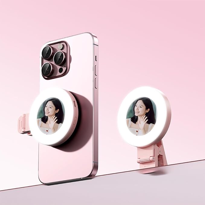 Phone Light, Clip-On Selfie Light with Mirror, Adjusted 3 Lighting Modes, Portable Ring Light for Makeup, Selfie, Video Conference, TikTok, Vlog (Pink) - Image 6