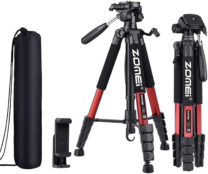 Camera Tripod, 74" Tripod for Camera Stand, Heavy Duty Tripod with Travel Bag for Projectors, Lasers, DSLR, Webcam, Aluminum Phone Tripod for Video Recording Photo Vlogging(Red) by BONFOTO