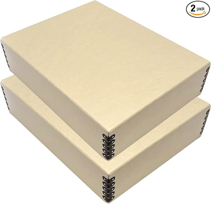 Lineco Drop Front Archival Storage Box, 9.75x12.75x3 in, Tan, 2 Pack | Acid-Free with Metal Edge, Preserves Picture Longevity, Organize Photos, Newspapers, Prints, Documents, Crafts, DIY by Lineco