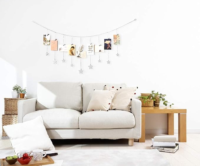 Mkono Hanging Photo Display, Boho Picture Wall Decor, 25 Wood Clips, Silver | Teen Girl Gift, Artworks Cards Holder, Wooden Stars, Metal Chains, Bedroom Living Room Dorm Office, Christmas Birthday - Image 2