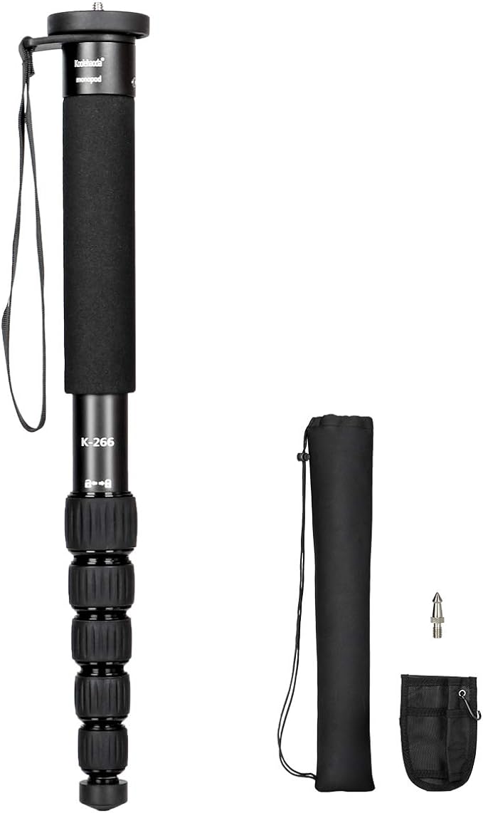 Koolehaoda 61" Camera Monopod, Aluminum 6-Section Portable Travel - Black | Folds to 15" Compact Telescopic Unipod Stick for Mirrorless & DSLR Camera, Lightweight Easy to Carry Photography by Koolehaoda