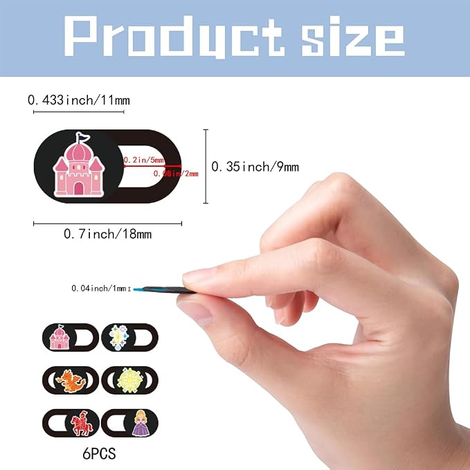 6Pcs 6 Styles Camera Cover Slide Cute 0.04 Inch Privacy Guard Accessories, Thin Camera Privacy Blocker Castle Princess Pattern for Laptop Desktop Computer Tablet Notebook Home Office Use - Image 2