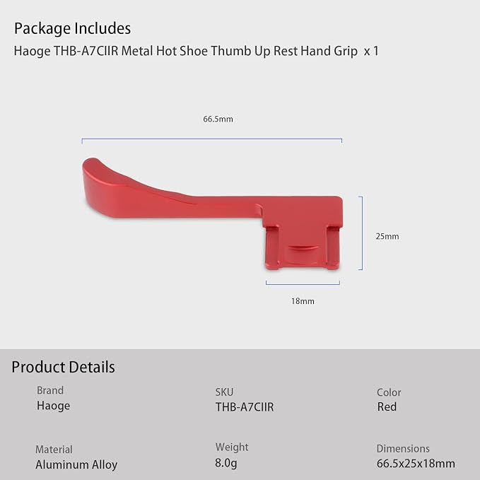 Haoge Metal Thumb Up for Sony α7CR,A7CII Alpha 7CII,ILCE-7CII,Camera Accessories Red THB-A7CII-R Hot Shoe Rest Hand Grip - Image 6