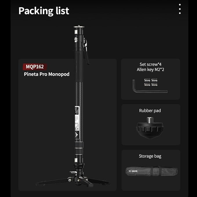 YC Onion Pineta Pro Carbon Fiber Monopod with Pedal Base, Light Stand Lightweight Travel Monopod with Quick Release Plate for Sony Canon Nikon DSLR Cameras, Gimbal and etc Max Load 11lb/5Kg - Image 9