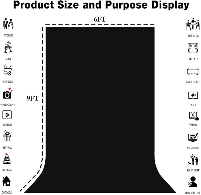 Black Photography Backdrop for Photoshoot, Fabric 6x9ft | Polyester Studio Photo Backgrounds, Non Reflective, Easy to Hang, for Portrait Shoot, Product, Party Decor, Video Creation - Image 8