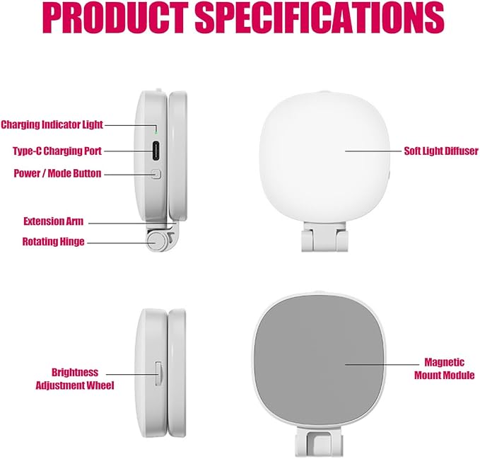 Magnetic Selfie Light, Foldable LED Ring Fill Light with Mirror, White | Rechargeable Portable Phone Lamp Compatible with iPhone & Android for Selfies, Vlog, Makeup & Photography Accessories - Image 7