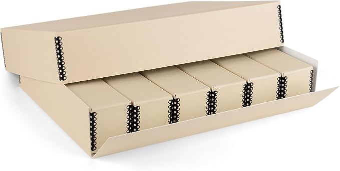 Golden State Art, Archival Slide Storage Box, Tan, 15.5"x11.5"x3" | Acid-Free Metal Edge Organizer With 6 Inner File Cases, Holds Up to 840 Films, For Storing Photos and Negatives by GoldenStateArt