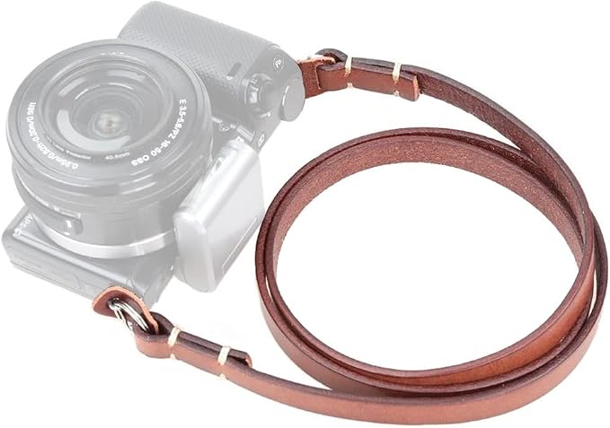 Thin Full Leather Camera Neck Strap for Mirrorless CP003 BR | 100% genuine cowhide strap, brown color vintage style, fits Canon Sony Fujifilm etc, ideal for travel and street photography by CANPIS