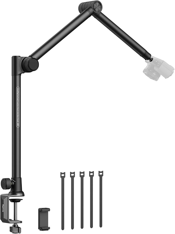 SMALLRIG Overhead 3-Section Desktop Camera Bracket Desk Mount | Tabletop C Clamp with Damping Boom Arm, 360° Ball Head, Max Load 4.4lbs for Photography Videography Live Stream by SmallRig