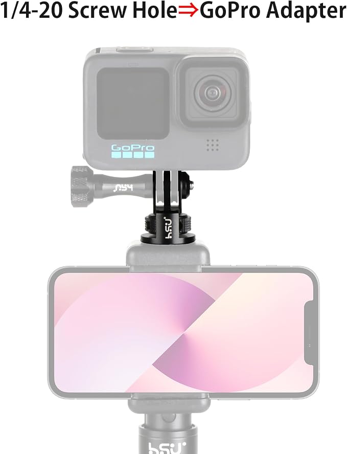 HSU Aluminum Camera Tripod Mount Adapter, 1/4"-20 Camera Mount (Black) | for GoPro Hero 13/12/11/10/9/8/7 Insta360 X3/X2/X/RS/R, Osmo Action, and Other Cameras ( 2 Pack) - Image 7