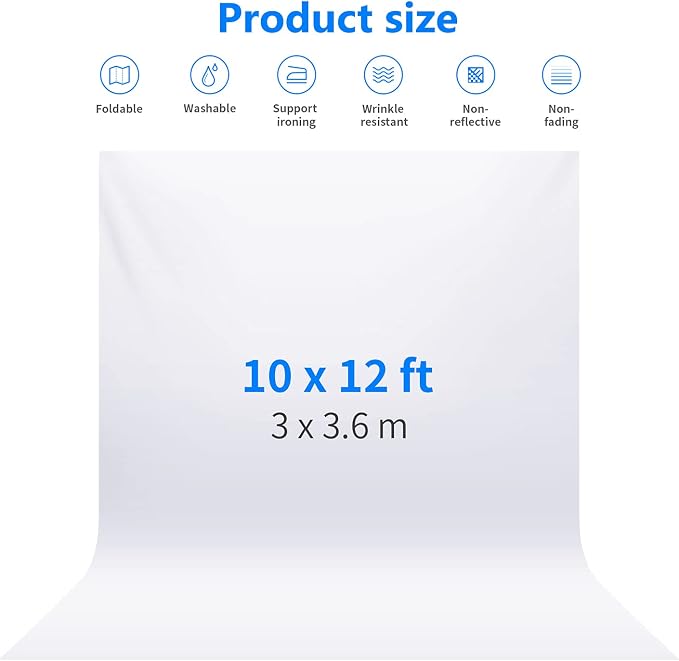 NEEWER 10 x 12FT / 3 x 3.6M PRO Photo Studio Premium Polyester Collapsible Backdrop Background for Photography, Video and Television (Backdrop ONLY) - White - Image 2