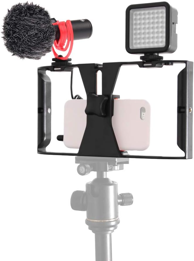 FocusFoto PRO U-Rig Smartphone Video Camera Cage Mount Holder Stabilizer Grip with Upgraded BY-MM1+ Microphone Mic+ 49 LED Light+ Mini Tripod Kit for Mobile Phone iPhone Filmmaking Videomaker - Image 3