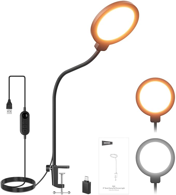 NEEWER Entry Level Version 5" Edge Lit Streaming Light with Desk Clamp Stand, 10W Bi Color Full Screen LED Ring Light CRI80+, Computer Laptop Webcam Zoom Call Video Conference Recording Lighting, N32 by Neewer