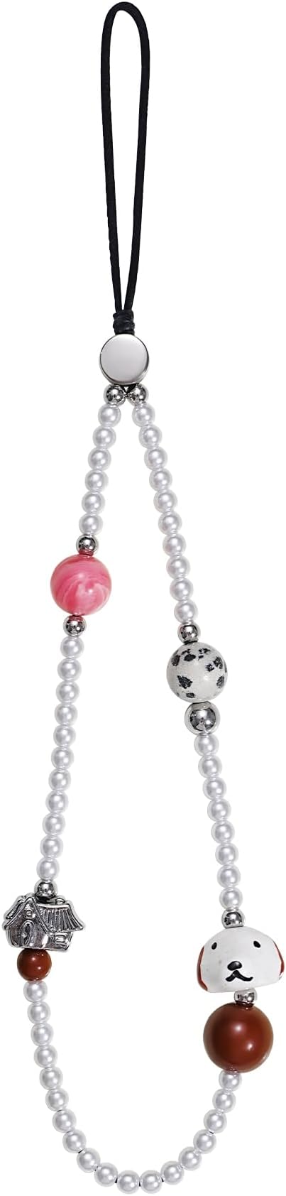 Cell Phone Charm Strap Pearl Beaded Lovely Camera Lanyard Wrist Aesthetic Dog Cute Chain Bracelet String Sweet Handmade Wristlet Accessory for iPhone Samsung All Smartphones Women Girls Cartoon Puppy by Casecond