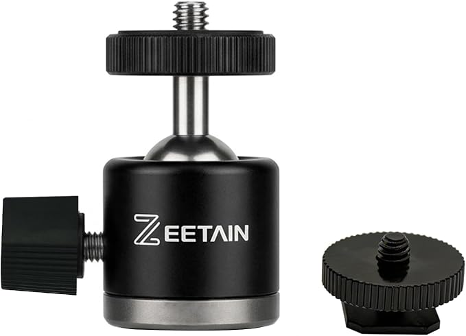 Mini Ball Head Tripod Head, 360° Rotatable Aluminum, 1/4" Hot Shoe, 20mm Camera Mount Adapter for Tripods, Monopods, HTC Vive & SLR Cameras, 2.5lb Capacity by Zeetain
