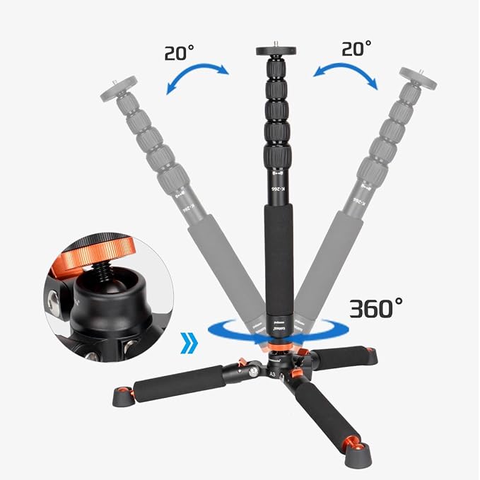 Koolehaoda 69" Camera Monopod with Removable Tripod Base, 6 Sections-Black | Aluminium Lightweight Portable Travel for DSLR Mirrorless Cameras and Camcorders Video Load up to 13lbs - Image 2