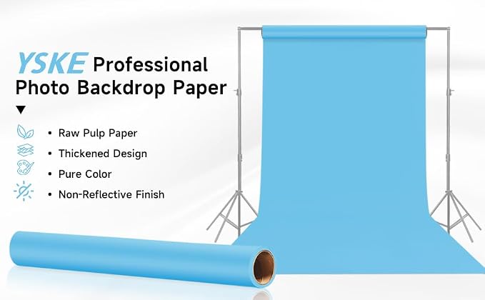 YSKE-Seamless Blue Paper Backdrop Roll for Photography,Photo Background,and Photoshoot Cover–Roll of Paper with Backdrop Cover for Background Stand,Thick Anti-Wrinkle Matte(106.9''x36Lite Blue) - Image 3