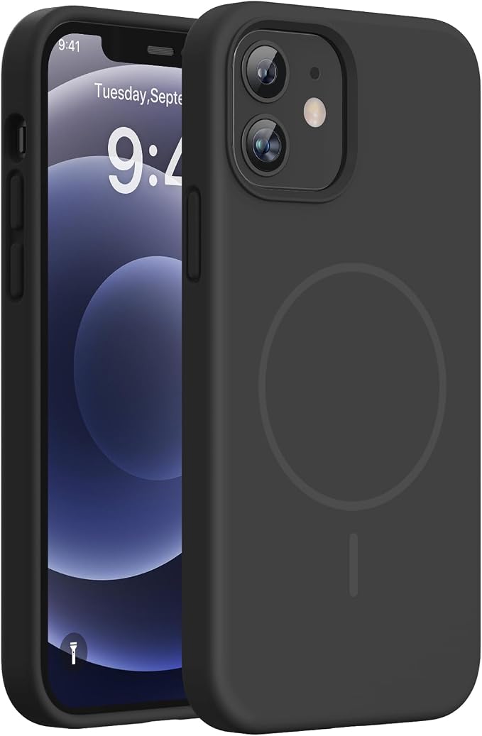 Miracase Magnetic for iPhone 12 Case/iPhone 12 Pro Case, Black | Compatible with MagSafe, Anti-Scratch Microfiber Lining, Premium Silicone Shockproof Drop Protection Phone Case for 12/12 Pro by Miracase