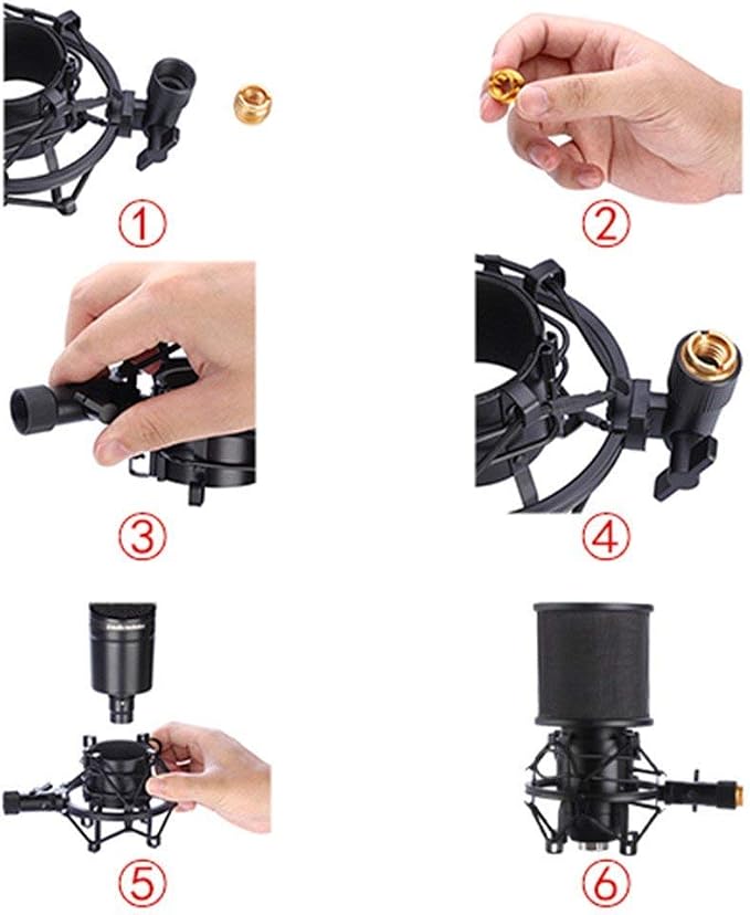 Microphone Shock Mount with Pop Filter, Mic Anti-Vibration Suspension Shock Mount Holder Clip for Diameter 46mm-51mm Microphone - Image 5