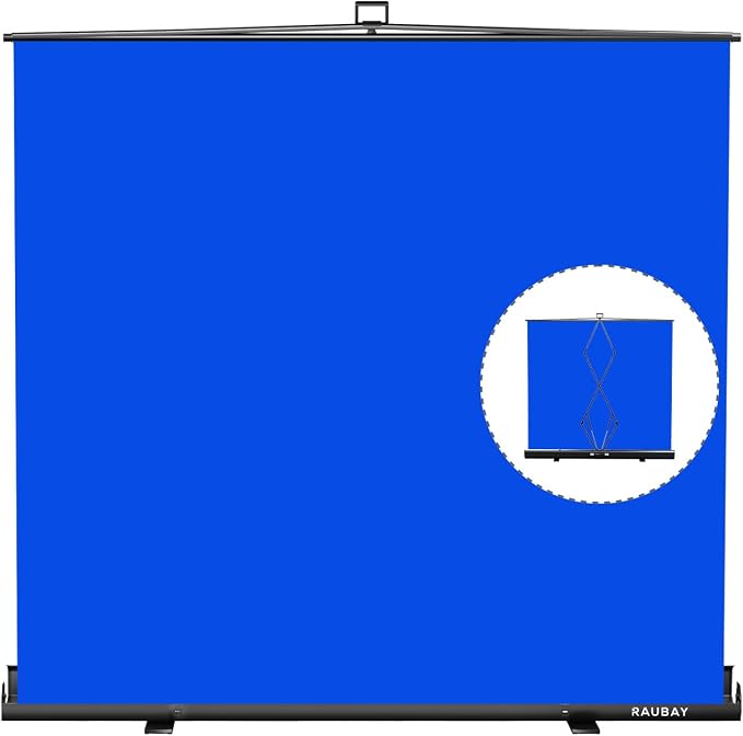【Wider Style】 RAUBAY 78.7 x 82.7in Large Collapsible Blue Screen Backdrop | Portable Retractable Chroma Key Panel Photo Background with Stand for Video Conference, Photographic Studio, Streaming by RAUBAY