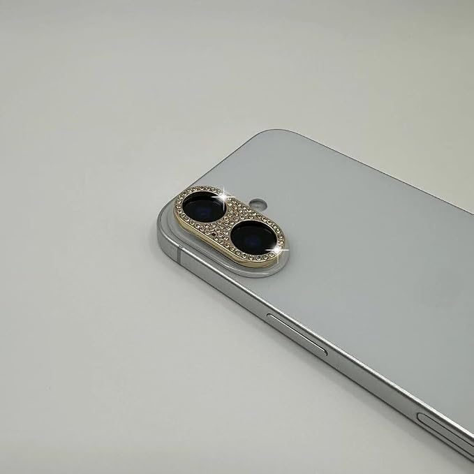 2 Pack Glitter Camera Lens Cover Protector for iPhone 17，Metal Bling Diamond Camera Lens Cover Sticker Protector (for iPhone 17-Gold) - Image 2