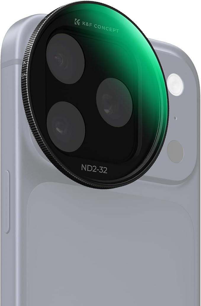 K&F CONCEPT Snap-On ND2-32 Filter Compatible with iPhone 17 Pro & Pro Max | 11.2g Ultra-Lightweight Variable ND Lens Filter with Snap-on Deco Mount, AGC Glass 28-Layer Coating, FA301 by KFCONCEPT