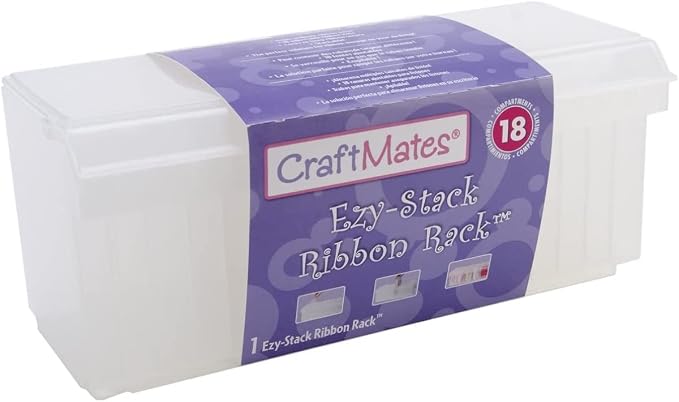 Craft Mates Bead Organizer and Plastic Storage Containers for Crafts, Buttons, Pins and More, 18 Removable Compartments, BPA Free | Clear Plastic Storage for Buttons, Pins, Jewelry, Diamond Art & Craft Supplies, Large Portable Ezy-Stack Ribbon Rack by CRAFTMATES