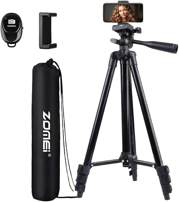 55" Phone Tripod, Camera Tripod for iPhone with Remote Shutter Gopro Holder and Universal Clip, Compatible with iPhone/Android/Sport Camera Perfect for Video Recording/Selfies/Live Stream/Vlogging by UEGOGO