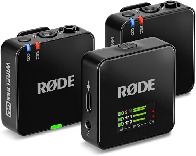 Rode Wireless GO (Gen 3) 2-Person Compact Digital Wireless Microphone Recorder Black Bundle with Grade Lavalier Lapel Microphone (2 Pack), Kellards Cleaning Cloth - Image 2