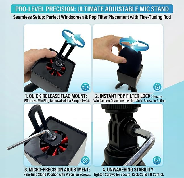 Mic Holder Stand for DJI Mic Mini2/Mini/3/2 RODE Wireless Microphone Desk Desktop Tripod & Handheld Interview Adapter, 2in1 Tabletop Telescopic Handle with Mic Flag for Vlog Podcast - Image 9