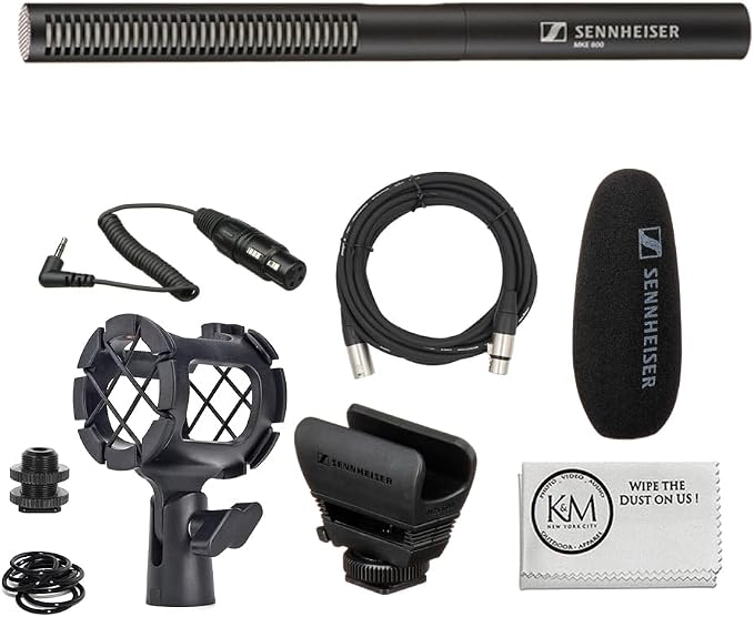 Sennheiser MKE 600 Shotgun Microphone Bundled with Universal Shockmount + 20-Feet XLR Microphone Cable + Microfiber Cleaning Cloth (4 Items) by Unknown