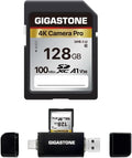 【5-Years Data Recovery】 GIGASTONE 128GB SD Card with USB Type C Card Reader, 4K Camera Pro, UHS-I A1 V30 U3 SDXC Memory Card, Speed up to 150MB/s, Compatible with Digital Camera, with 1 mini case by Gigastone