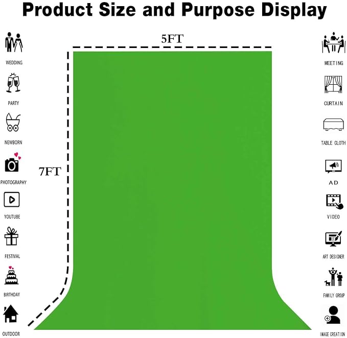 Green Screen Backdrop for Photoshoot, Fabric 5x7ft | Polyester Studio Photo Backgrounds, Non Reflective, Easy to Hang, for Portrait Photography, Live Streaming, Video Creation - Image 3