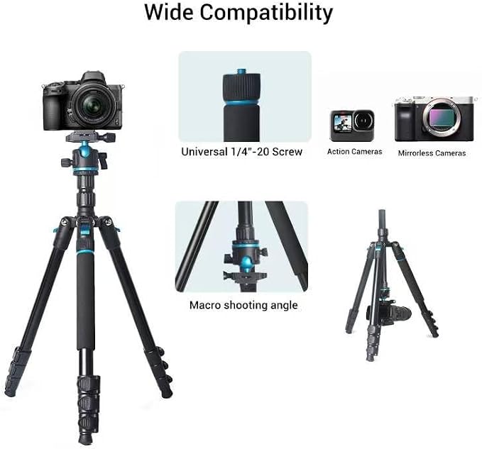 Camera Tripod, 68" / 174cm Lightweight Travel Monopod with 360°Ball Head Payload 15 lbs, Adjustable Height from 17" to 68" Professional Stand for DSLR Camera Shooting - Image 5