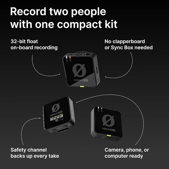 RØDE Wireless PRO Compact Wireless Microphone System with Timecode, 32-bit Float On-board Recording, 2 Lavalier Microphones and Smart Charge Case for Filmmaking and Content Creation | 32-bit Float On-board Recording, 2 Lavalier Microphones and Smart Ch... - Image 8