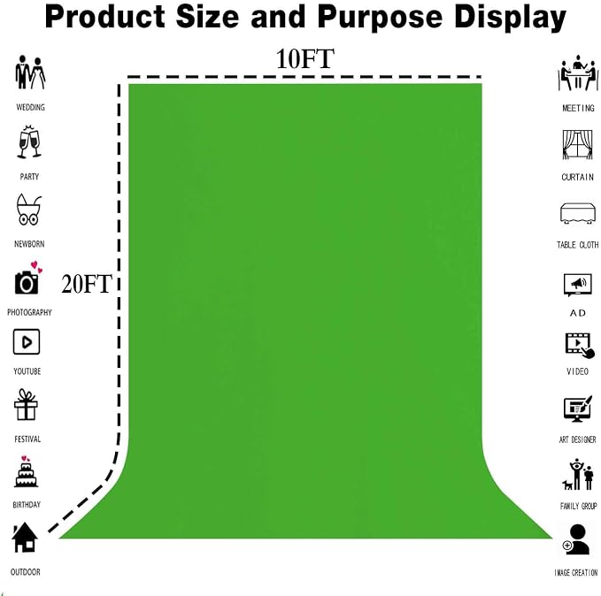 Green Screen Backdrop for Photoshoot, Fabric 10x20ft | Polyester Studio Photo Backgrounds, Non Reflective, Easy to Hang, for Portrait Photography, Live Streaming, Video Creation - Image 3