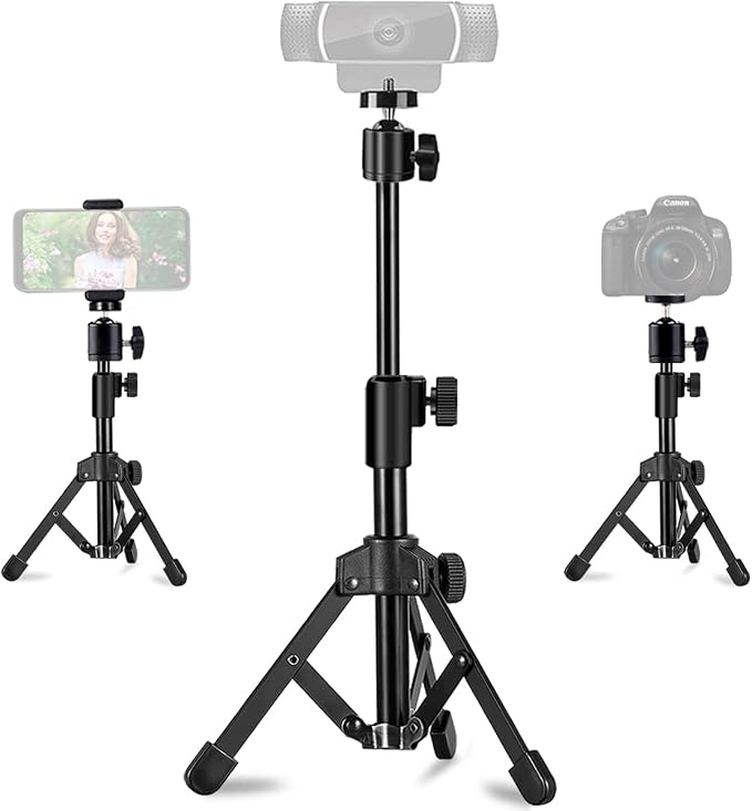 Webcam Tripod Stand Extendable Desktops Tripod for Camera/Phone/Webcam, Desk Tripods Webcam Mount Holder Compatible with Logitech Webcams C925e C922x C922 C930e C930 C920 C615 /iPhone/Ring Light by JCWINY