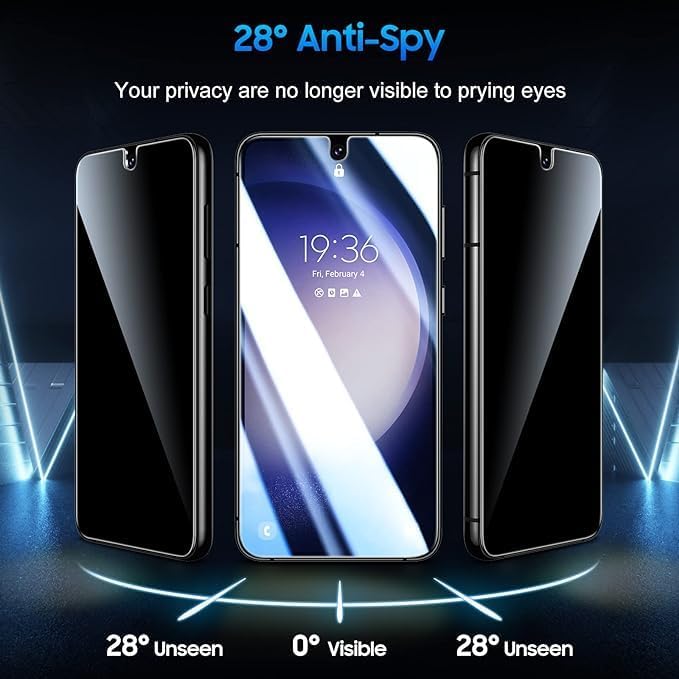 3+2 Pack Privacy Screen Protector And Camera Lens Protection for Galaxy S24 Plus 5G, Anti-Spy 9H Hardness Support Fingerprint Unlock Tempered Glass Screen Protector for Samsung Galaxy S24 Plus - Image 5