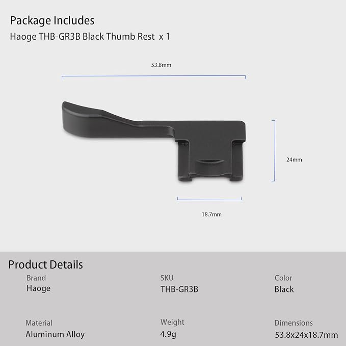 Haoge THB-GR3B Metal Hot Shoe Thumb Up Rest Hand Grip for RICOH GR4 GR III X GRIII GR3 GR3X GR IV Camera Black - Image 6